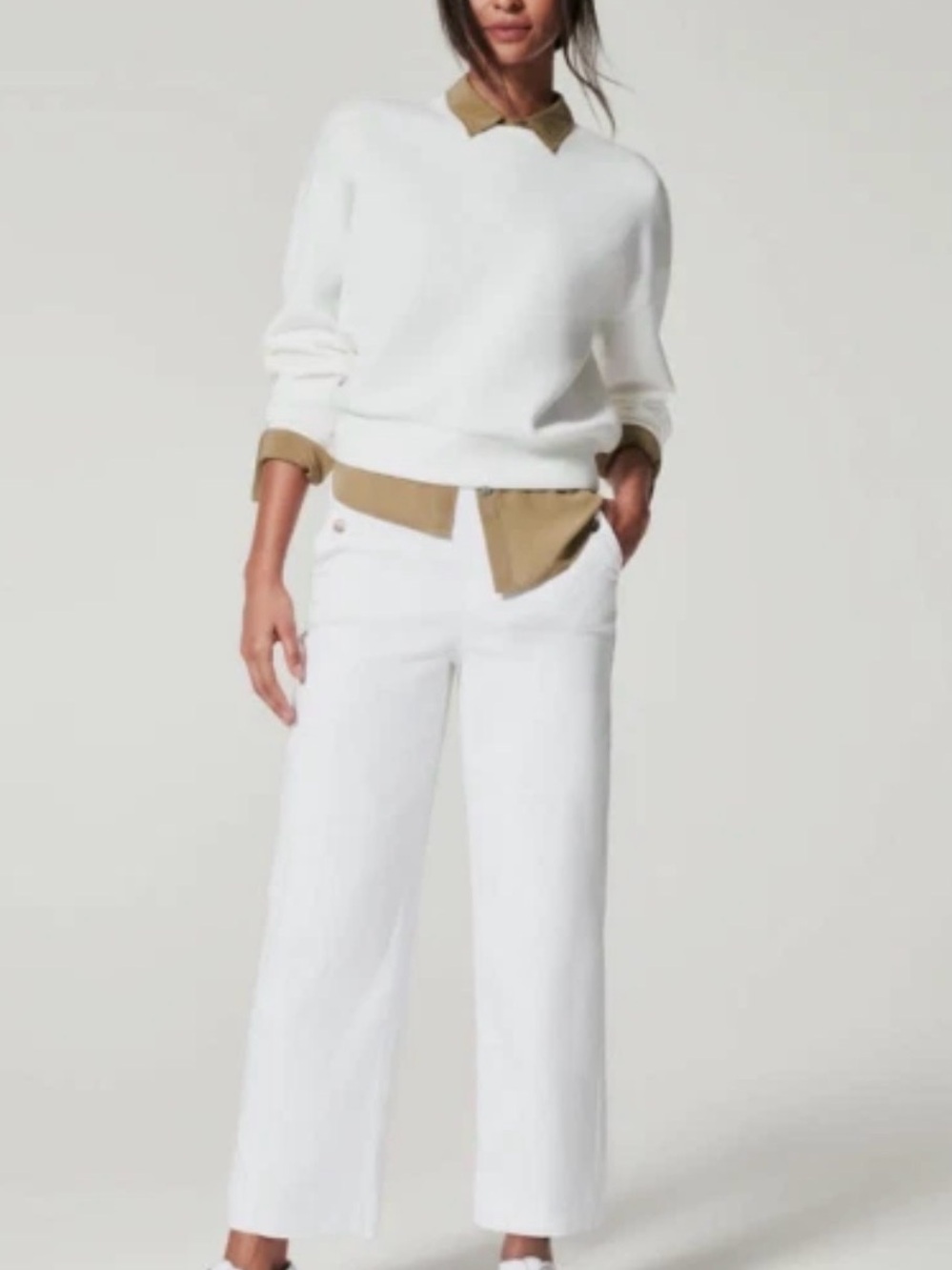 SPANX White STRETCH TWILL CROPPED WIDE LEG Petite Large NWT